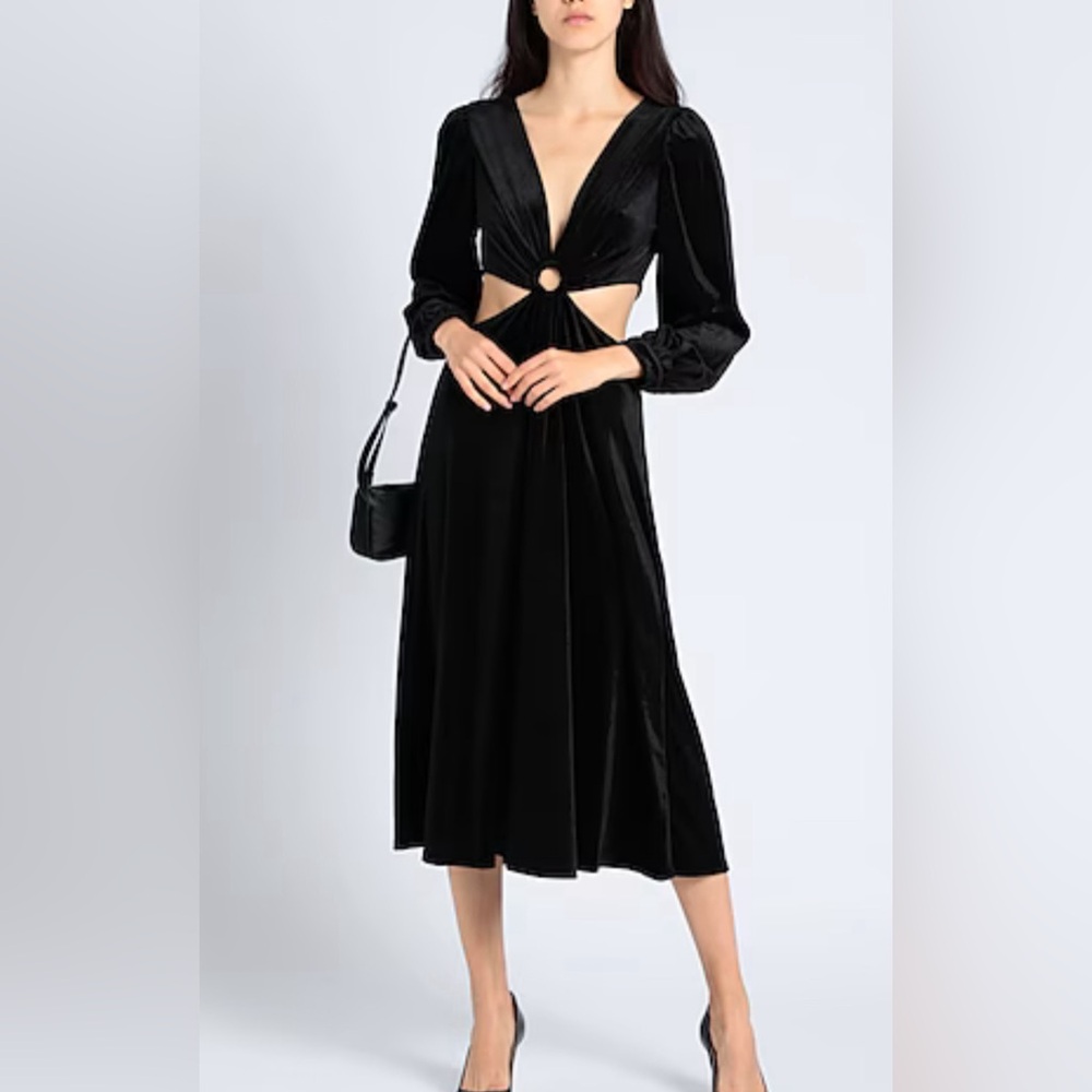 Topshop black velvet cutout midi dress